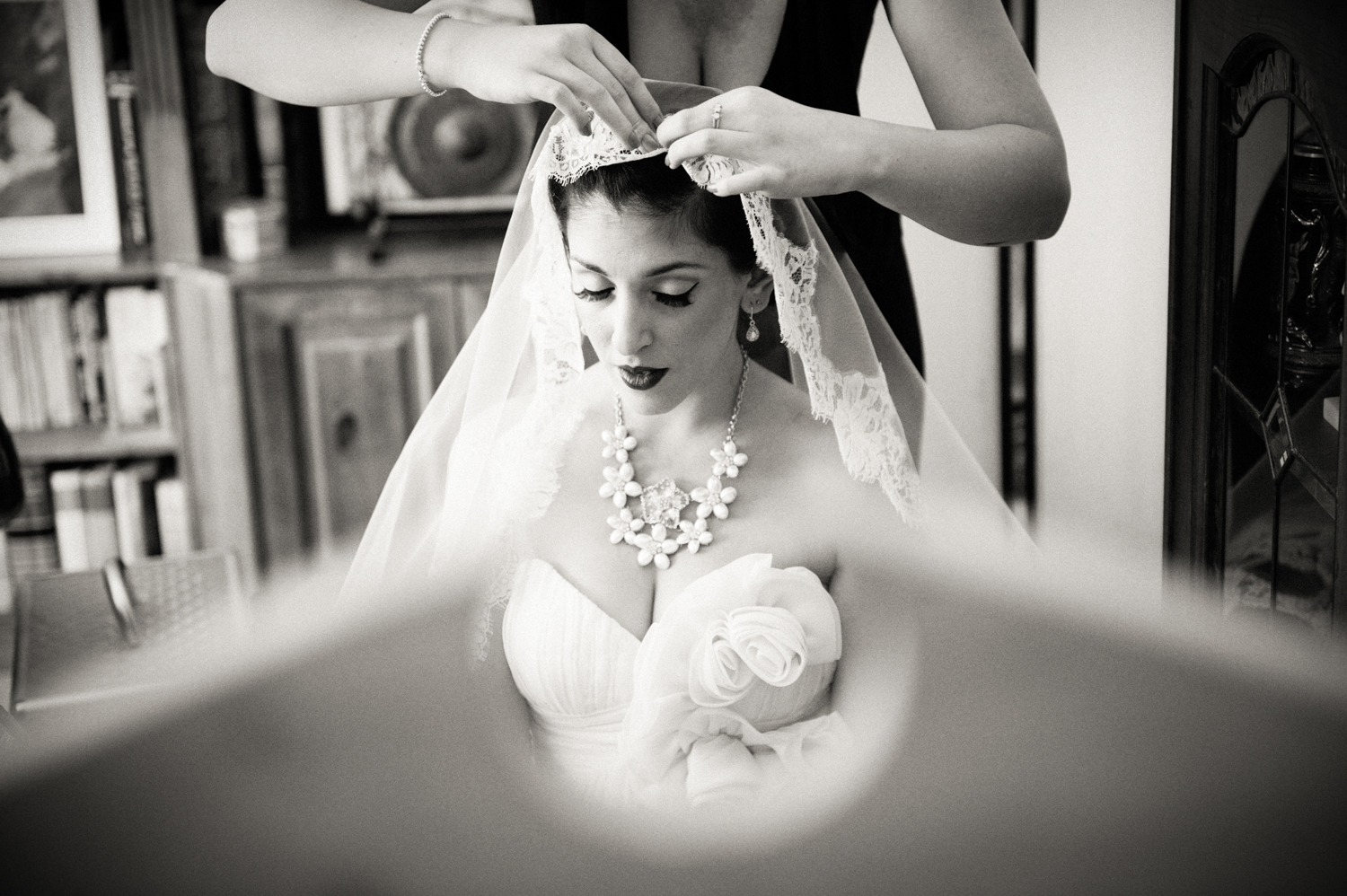 The bride getting ready for her big day surrounded by beautiful decor