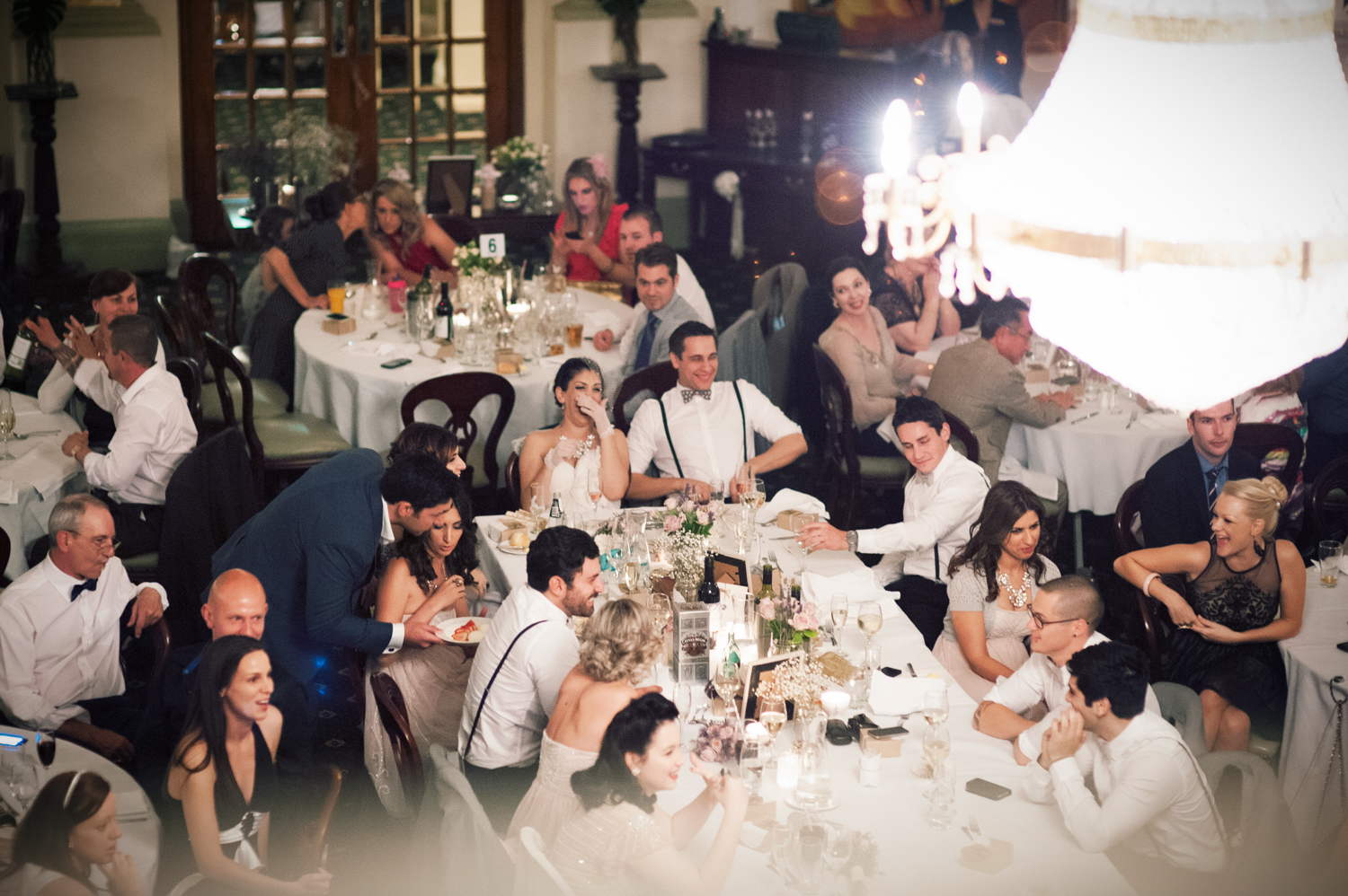 Wedding reception with lights and decorations