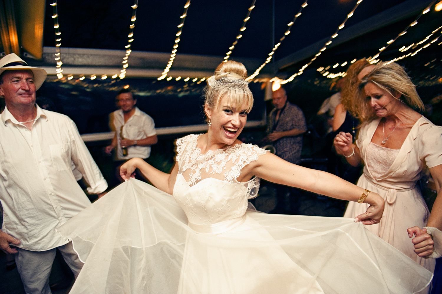 Wedding reception with lights and decorations